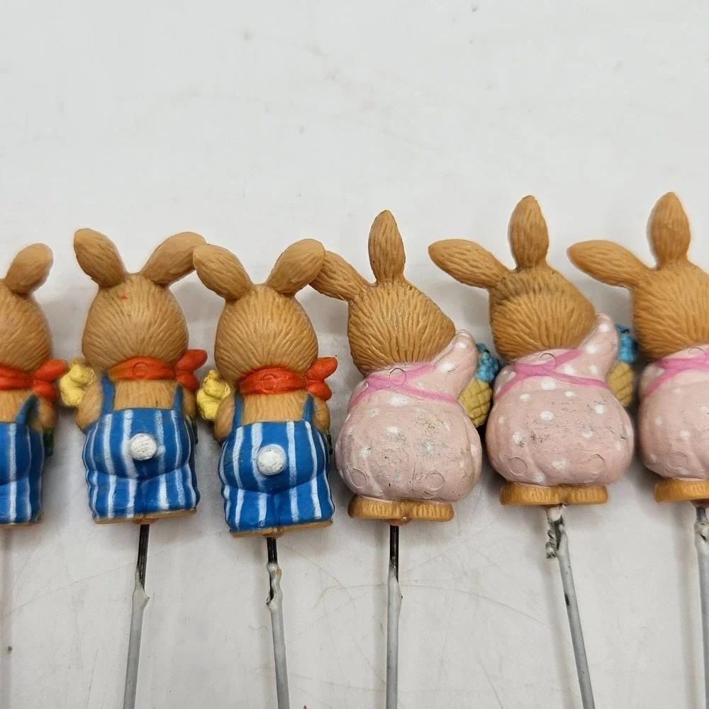Vintage Easter Bunny Mini Garden Stakes Lot of 10 Rabbit Floral Decor Craft
